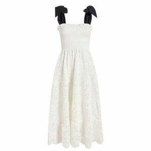 Hill House The Lace Ribbon Ellie Nap Dress - White Lace with Black Ribbon